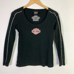 Harley Davidson Women's T-Shirt Size S Slim Fit  3/4 Sleeve Athens Ohio Graphic